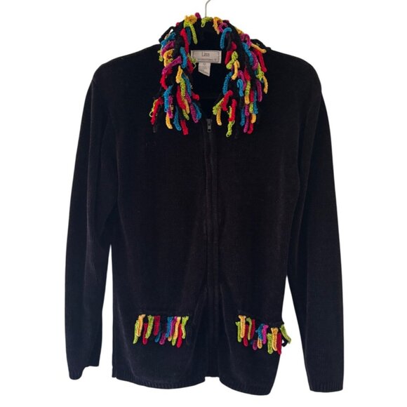 Vintage Lisa International Y2K Boho Hippie Rainbow Fringe Chenille Zip Up Sweat - Picture 1 of 10